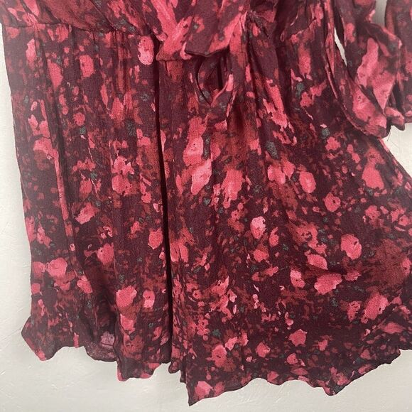 Free People Red Orange Purple Floral Ruffle Romper Viscose Rayon Size Small - Picture 8 of 10